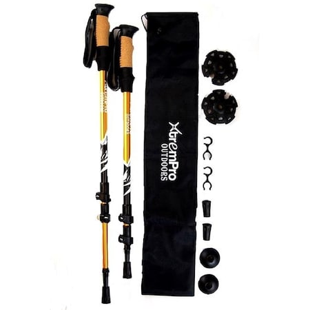 Xtrempro Xtrempro TK01-GD Hiking Trekking Poles Sticks Lightweight 7075 Aluminum Quick Flip-Lock Secure Cork Grip Handles; Gold TK01-GD